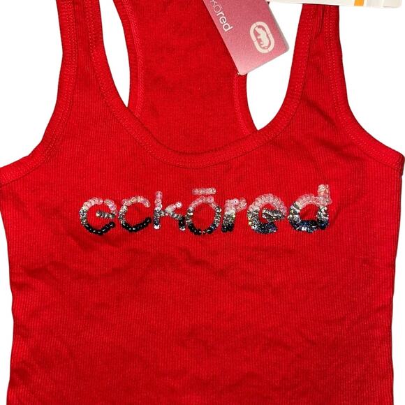 Ecko Red Y2K Ribbed Beater Sequence Tank Top Size Small Red Cotton - Picture 8 of 14